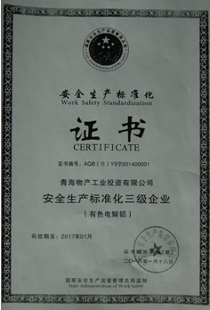 青海k8凯发官网工业投资有限公司安全出产尺度化三级企业审核达标